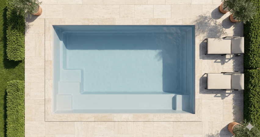 Angélite Mini avec bloc Filtrant – Piscine coque fond plat avec banquette