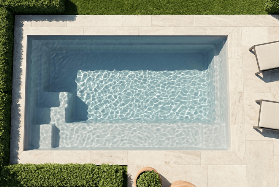 Angélite Mini avec bloc Filtrant – Piscine coque fond plat avec banquette
