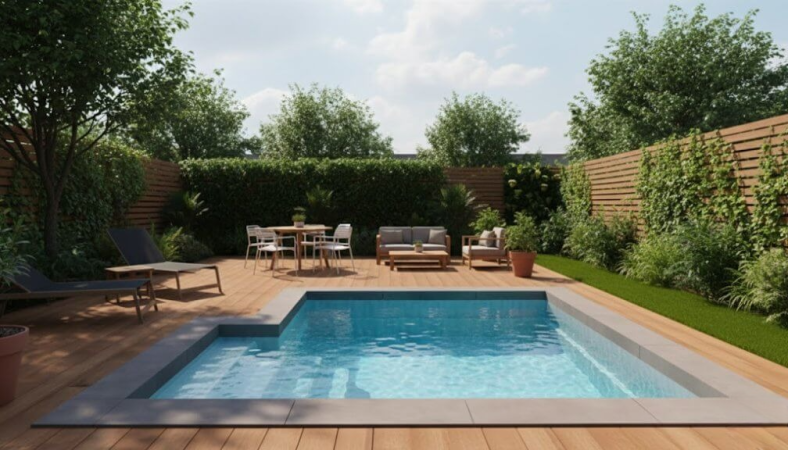 Piscine coque Cubik avec bloc Filtrant – Mini piscine carrée design