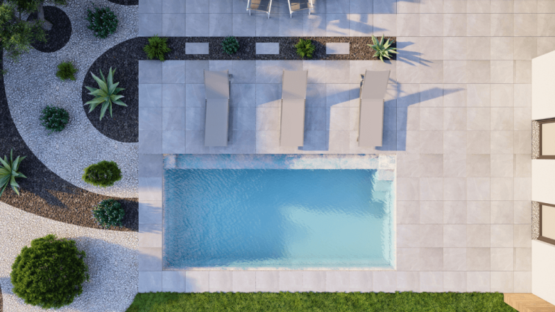 Angélite – Piscine coque fond plat avec banquette à Nantes et Rennes