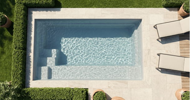 Piscine coque Angélite 4 avec bloc Filtrant – Mini piscine design et compacte