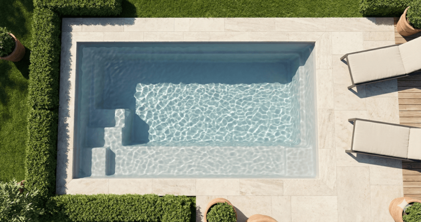 Angélite Mini avec bloc Filtrant – Piscine coque fond plat avec banquette