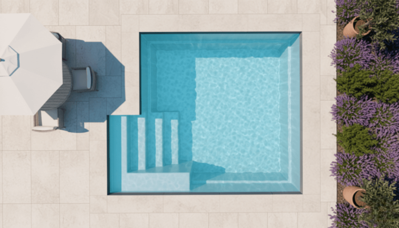 Piscine coque Cubik avec bloc Filtrant – Mini piscine carrée design