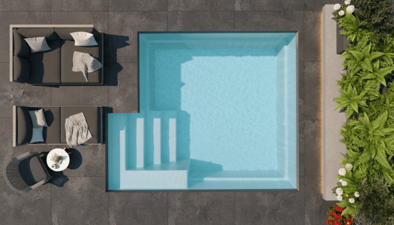 Piscine coque Cubik avec bloc Filtrant – Mini piscine carrée design