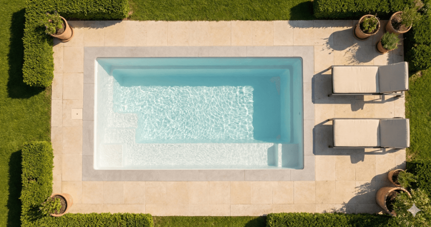 Angélite Mini avec bloc Filtrant – Piscine coque fond plat avec banquette