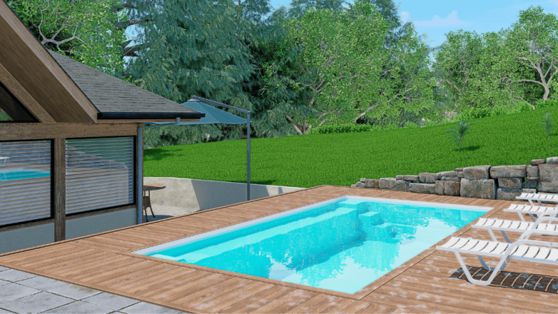 Angélite – Piscine compacte avec banquette longitudinale