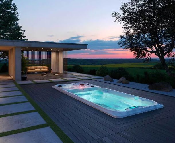 Spa de nage Jacuzzi® J-19 PowerPro™ Bizone – Entraînement intensif & détente ciblée dans deux zones distinctes